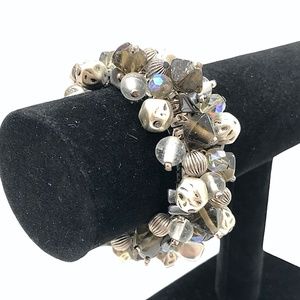 CHA CHA CRYSTAL, SILVER & GLASS BEADS STRETCH BRACELET